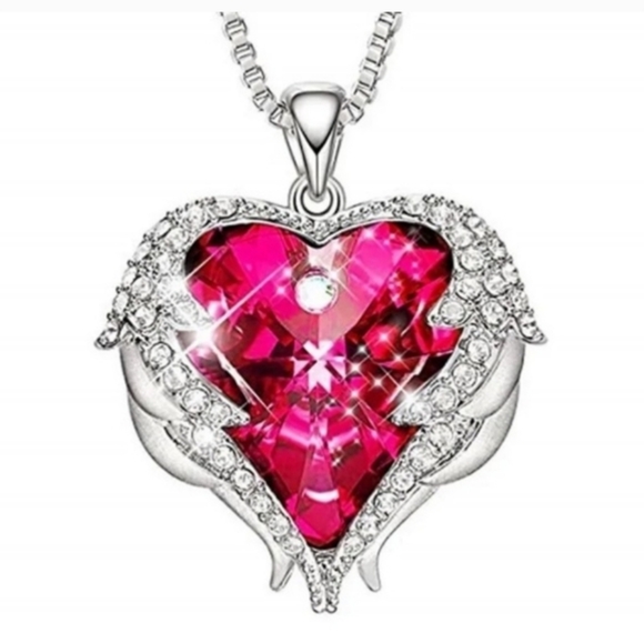 ** Jewelry - BEAUTIFUL Red Heart Wing Silver Necklace on 18"-20" Chain NEW